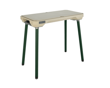 PECOS Table - Buckskin top, Forest Green legs - three quarter view