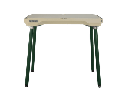 PECOS Table - Buckskin top, Forest Green legs - top side view
