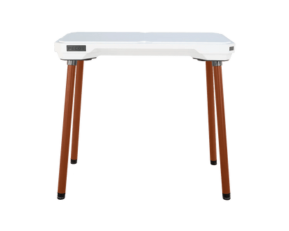 PECOS Table - Blanco top, Copper Orange legs - top side view